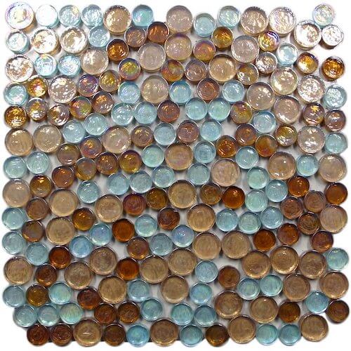 Mosaik Glas Petrol Round Mix Blue/Brown Detailansicht